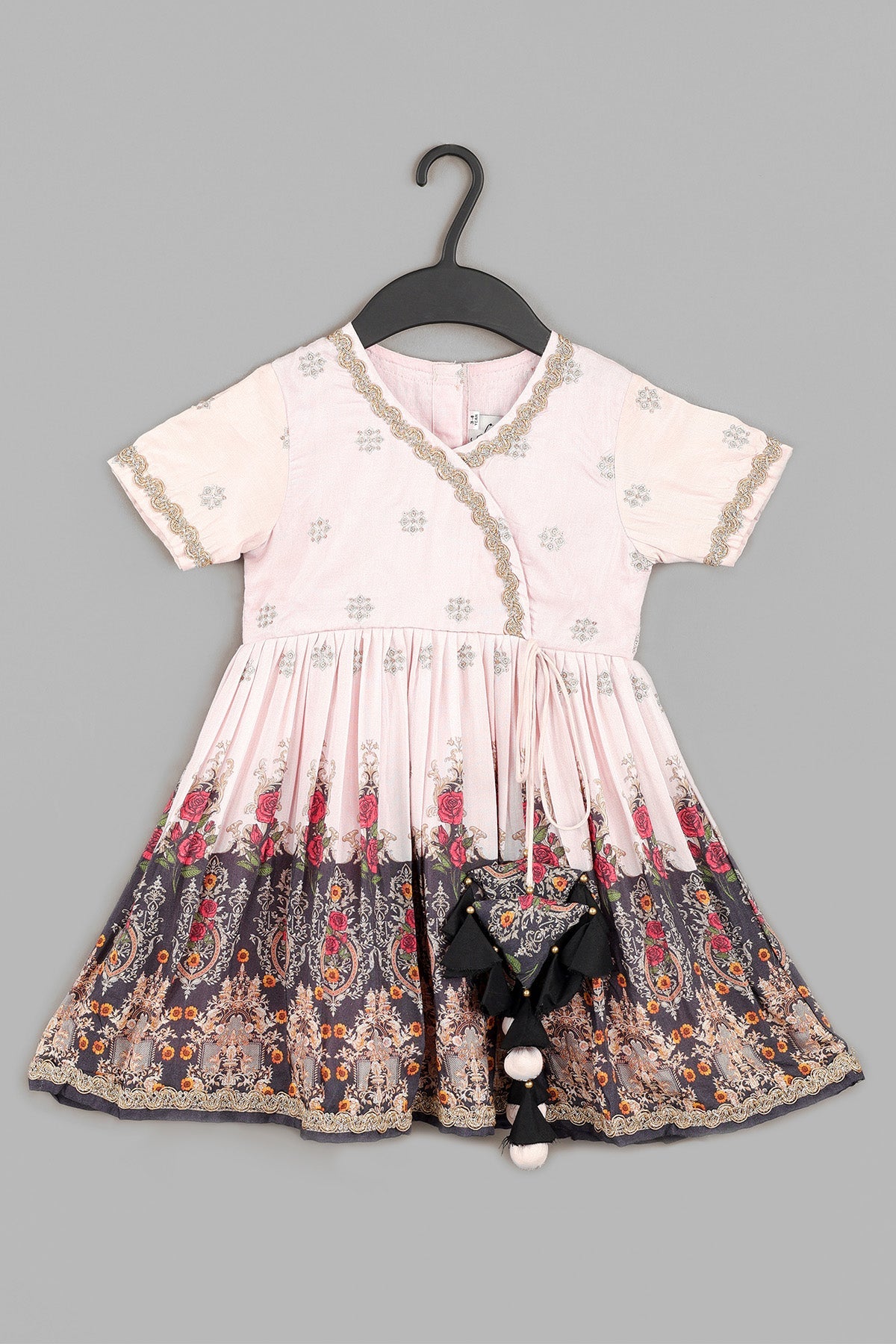 Buy Pink Zari Work Printed Dress by Little Brats for Girls online at ScrollnShops